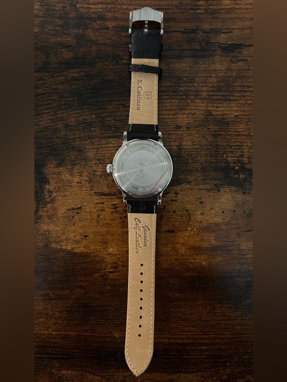 Unisex Silver Dial Watch with Black Leather Strap - Picture 4 of 5